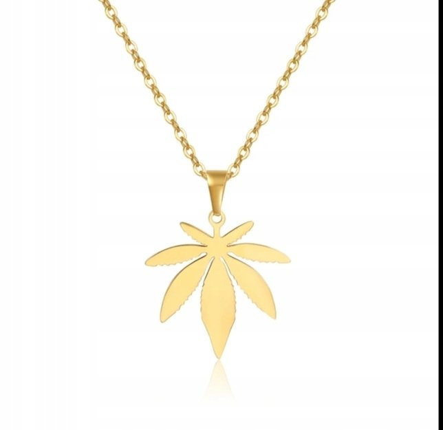 Naszyjnik chain wisiorek marichuana zioło liść konopii indyjskiej drip Y2K