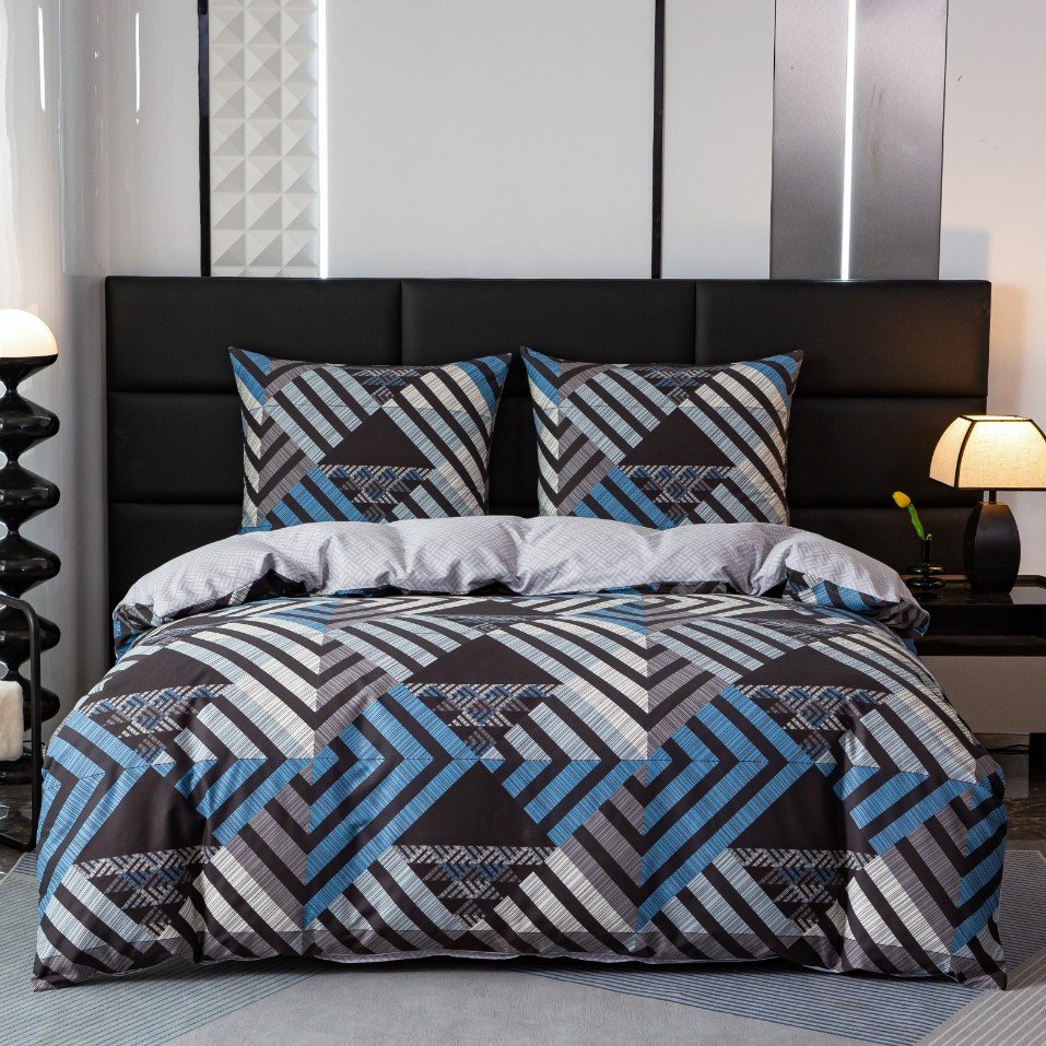 Cotton World Pościel 160x200 3cz QM2734 szara wzór geometryczny bawełniana