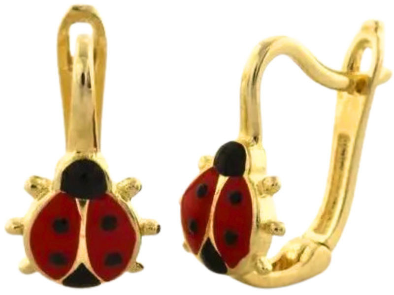 Złote Kolczyki 585 Czerwone Emaliowane Biedronki Dla Dziecka Na Prezent Biedroneczki