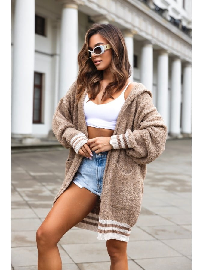SPORTOWY SWETER KARDIGAN MIKI Z KAPTUREM POLSKI PRODUCENT J&K PREMIUM - CAPPUCCINO