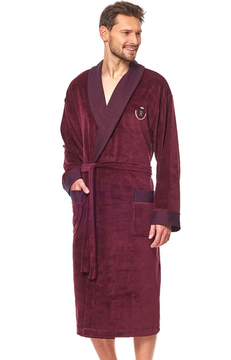 Elegancki szlafrok męski bordowy 9102, Kolor bordowy, Rozmiar 2XL, L&L - Intymna