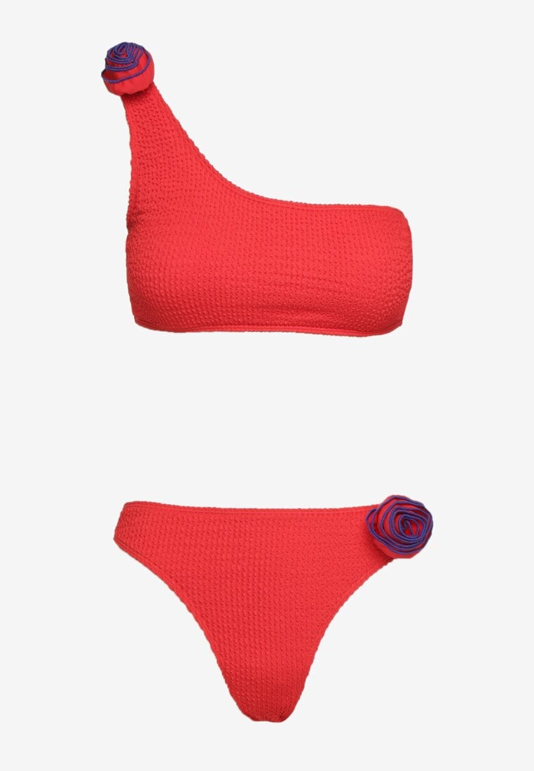 Czerwone Bikini z Asymetrycznym Topem i Figami z Kwiatową Aplikacją Rivannie