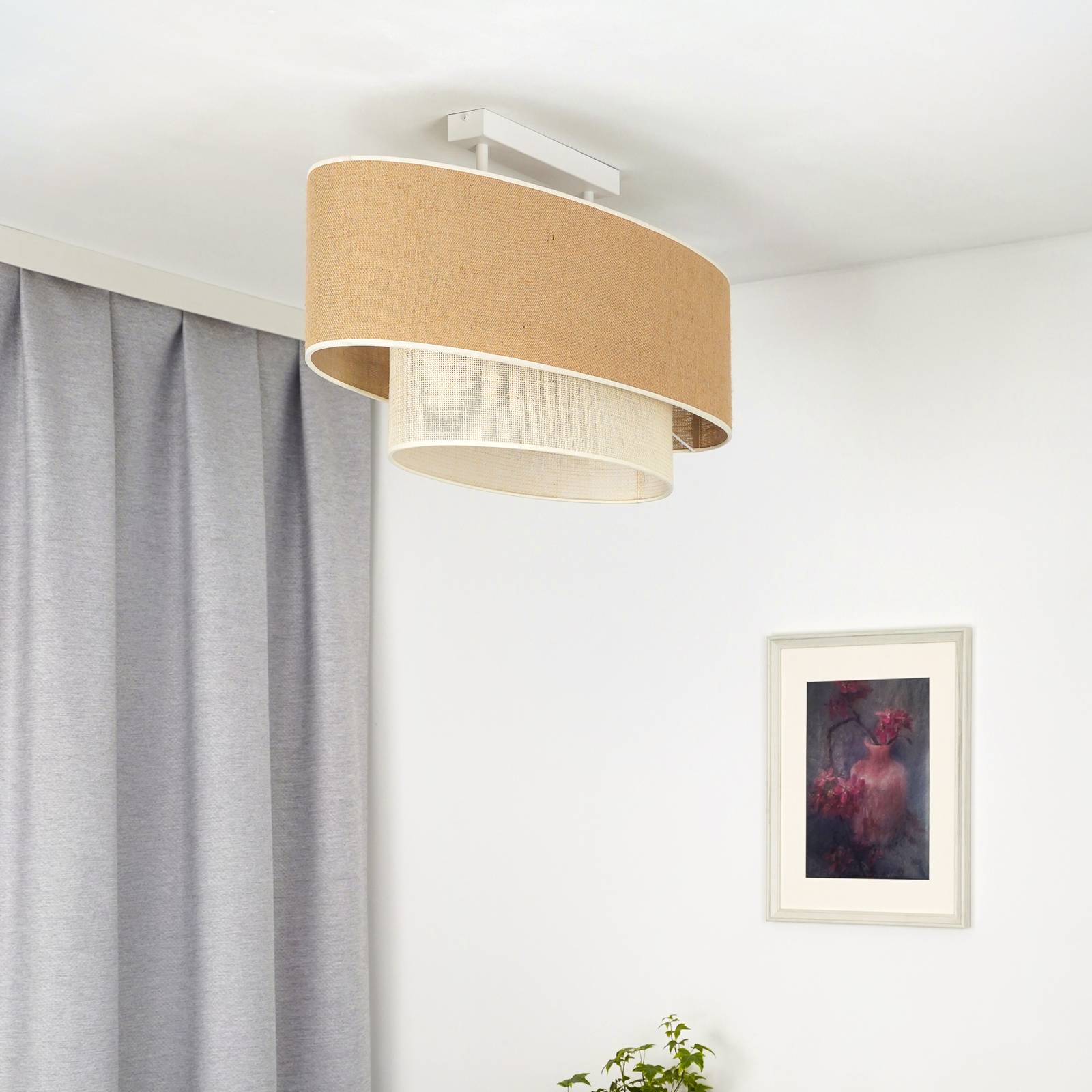 Lampa sufitowa Euluna Boho Jute, naturalny brąz/biały, długość 80 cm