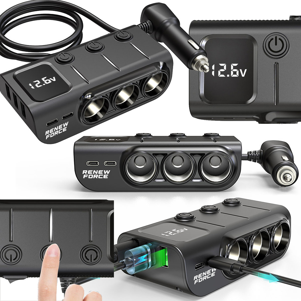 Rozdzielacz Gniazda Zapalniczki Ładowarka Samochodowa USB-C PD USB QC 120W GC01