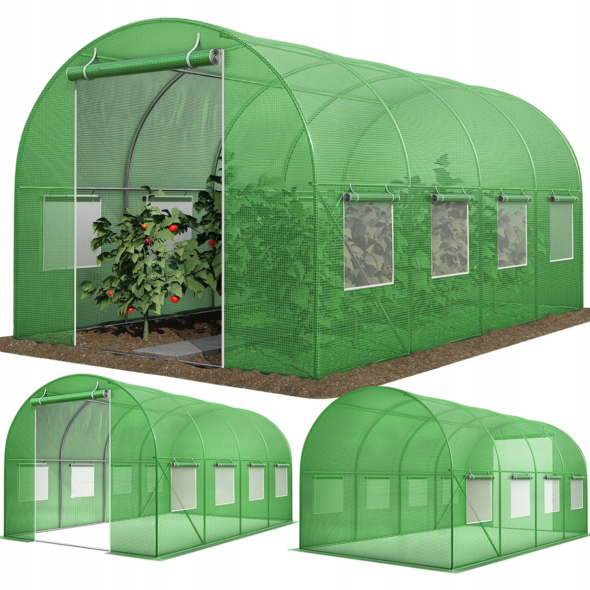 Tunel ogrodowy foliowy Gregman Farmer 50, 395 x 246 cm x 198 cm, folia PE 135 g/m2, zielony
