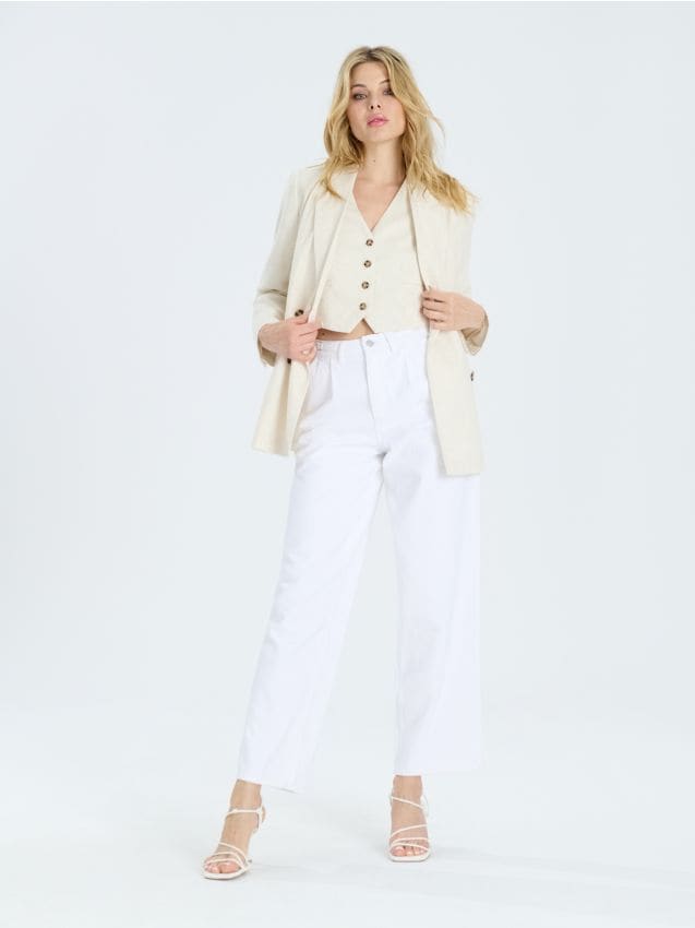 Sinsay - Białe jeansy wide leg - biały