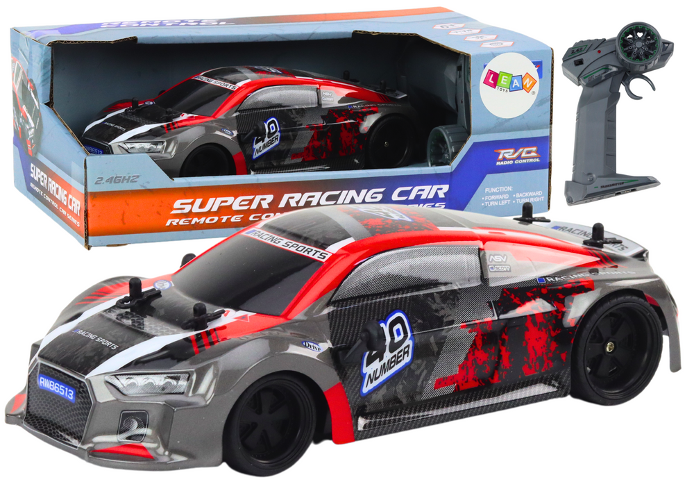 Auto R/C 1:18 gumowe koła drift czerwony Leantoys