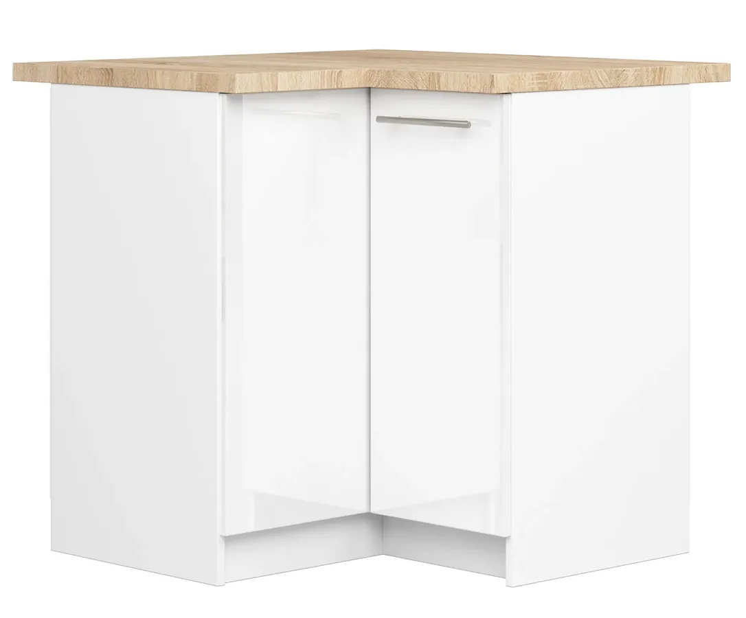 Narożna dolna szafka kuchenna w kolorze biały połysk C1-G52