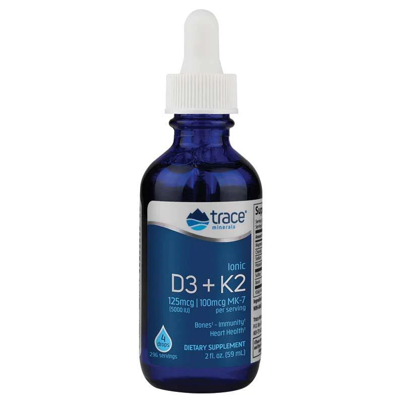 Trace Minerals Ionic D3 + K2, Zjonizowany D3 + K2, 5000 IU + 125 µg, 59 ml
