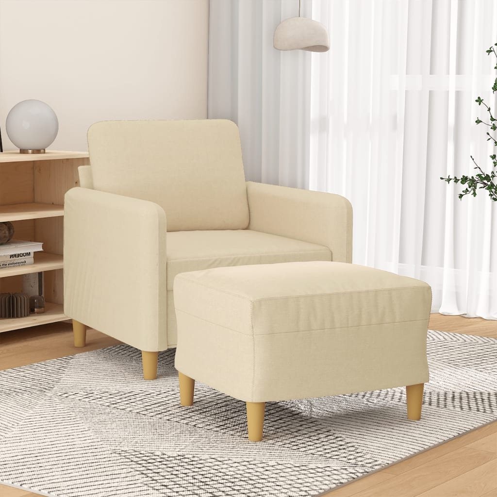 vidaXL Fotel z podnóżkiem, kremowy, 60 cm, obity tkaniną
