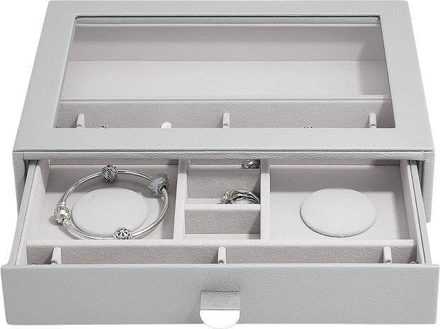 Szkatułka na charmsy Stackers Pebble classic kamienna szarość z szufladą i szklaną pokrywką