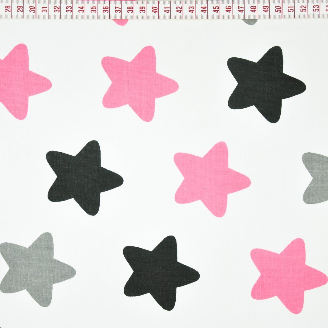 Tkanina bawełniana gwiazdki piernikowe szaro różowe na białym tle
