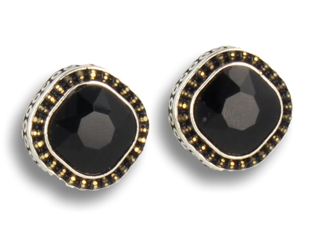 Klipsy do uszu srebrne z czarnym kryształkiem, styl vintage