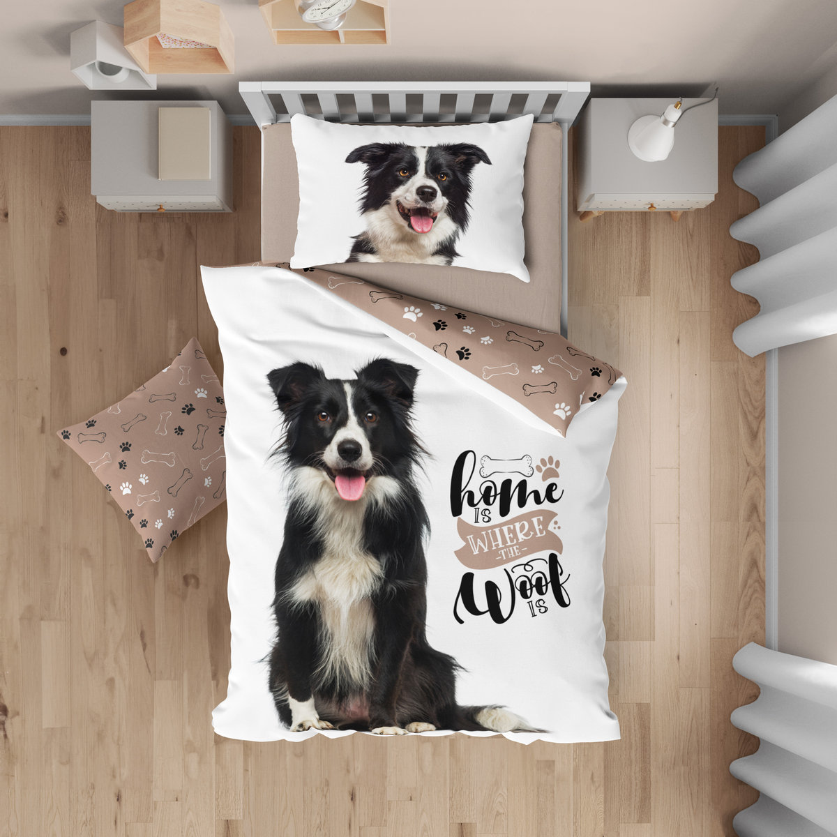 Pościel bawełniana, FARO, Best Friends Border Collie, 140x200+70x90 cm, Pies