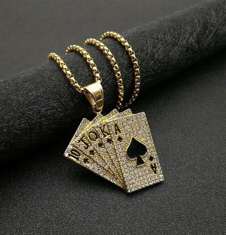 Naszyjnik chain złoty karty do gry pik prezent streetwear y2k