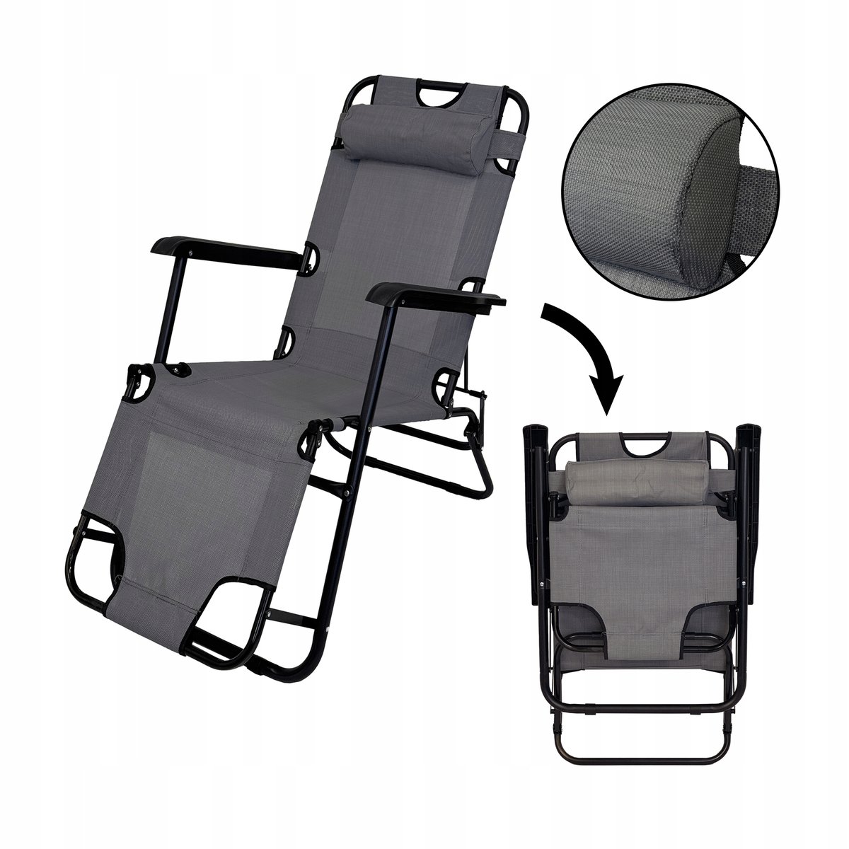 Rozkładany Leżak Łóżko Polowe Turystyczne Składane Riviera Ii Jasny Szary