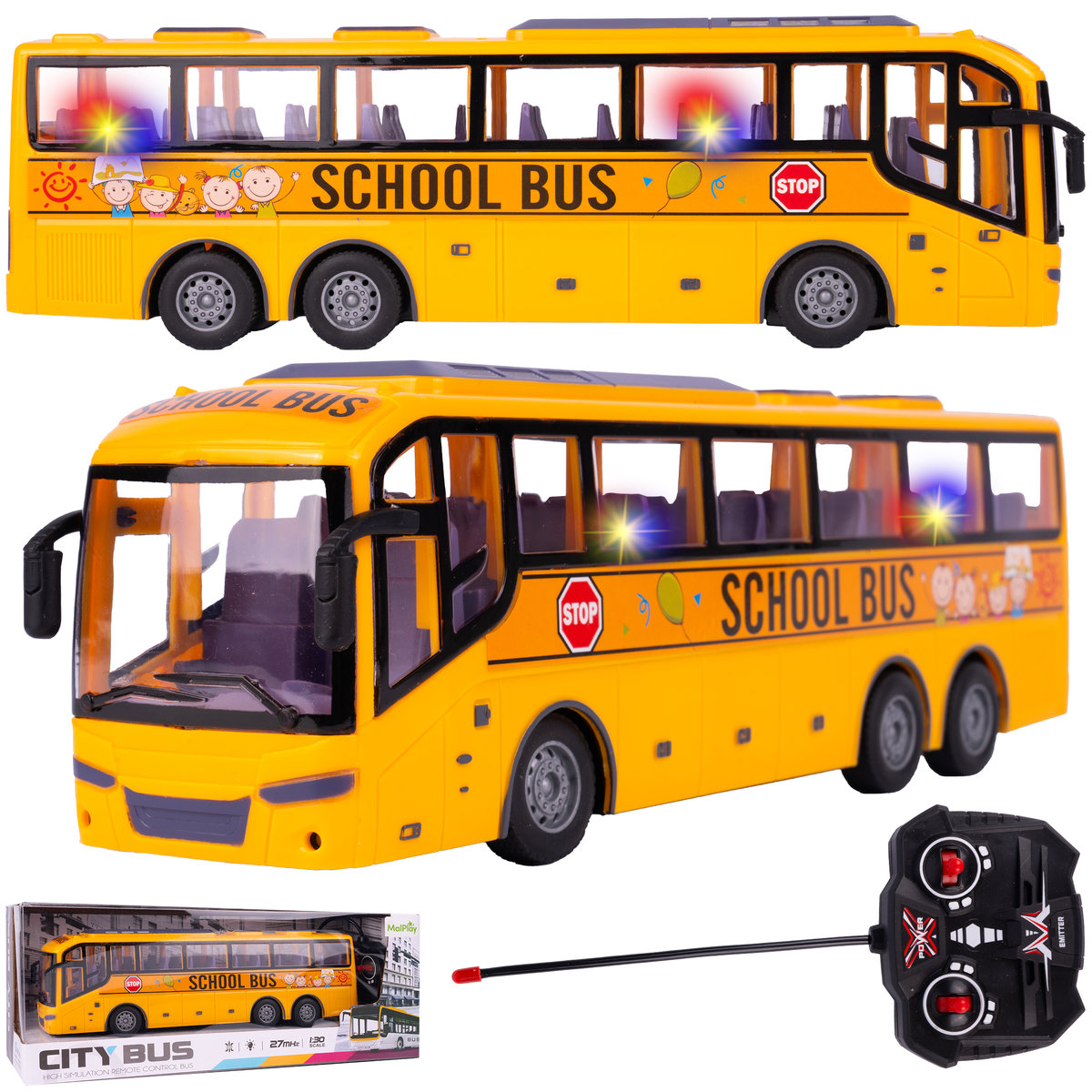 Autobus Turystyczny Szkolny Zdalnie Sterowany Światła LED Pilot RC