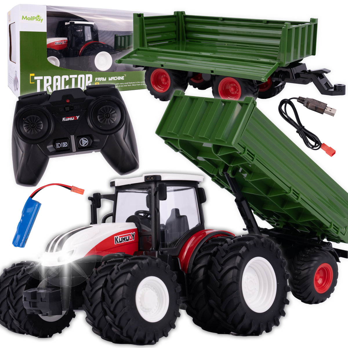 Traktor z Przyczepą Ciągnik Zdalnie Sterowany na Pilot RC Światła LED