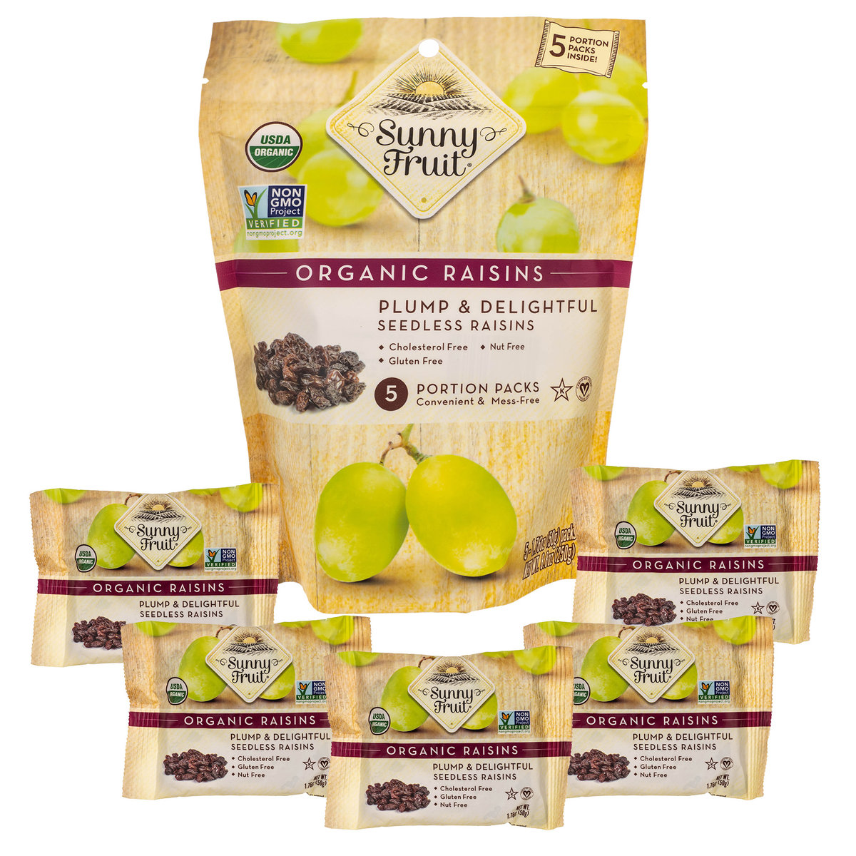 ORGANICZNE RODZYNKI SUŁTANKI SUNNY FRUIT OPAKOWANIE 5x50G
