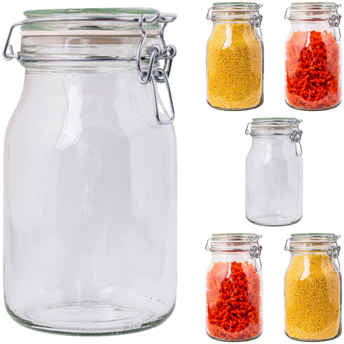 1100ml SŁOIK hermetyczny 1l z pokrywką szklaną z uszczelką i klamrą 6szt