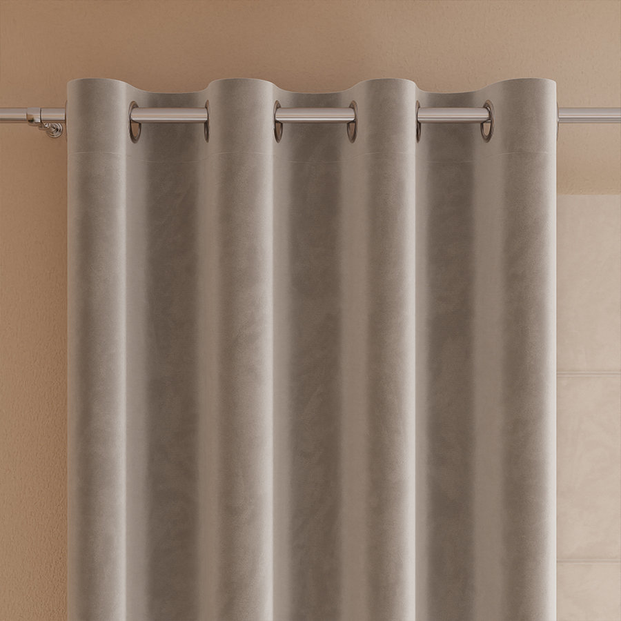 VELVI Zasłona gotowa na przelotkach, szerokość 140 x wysokość 240cm, kolor szaro-beżowy