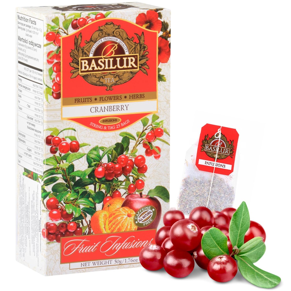 BASILUR Fruit Infusions Owocowa herbata bezkofeinowa z aromatem żurawiny i cytryny 25x2g x1