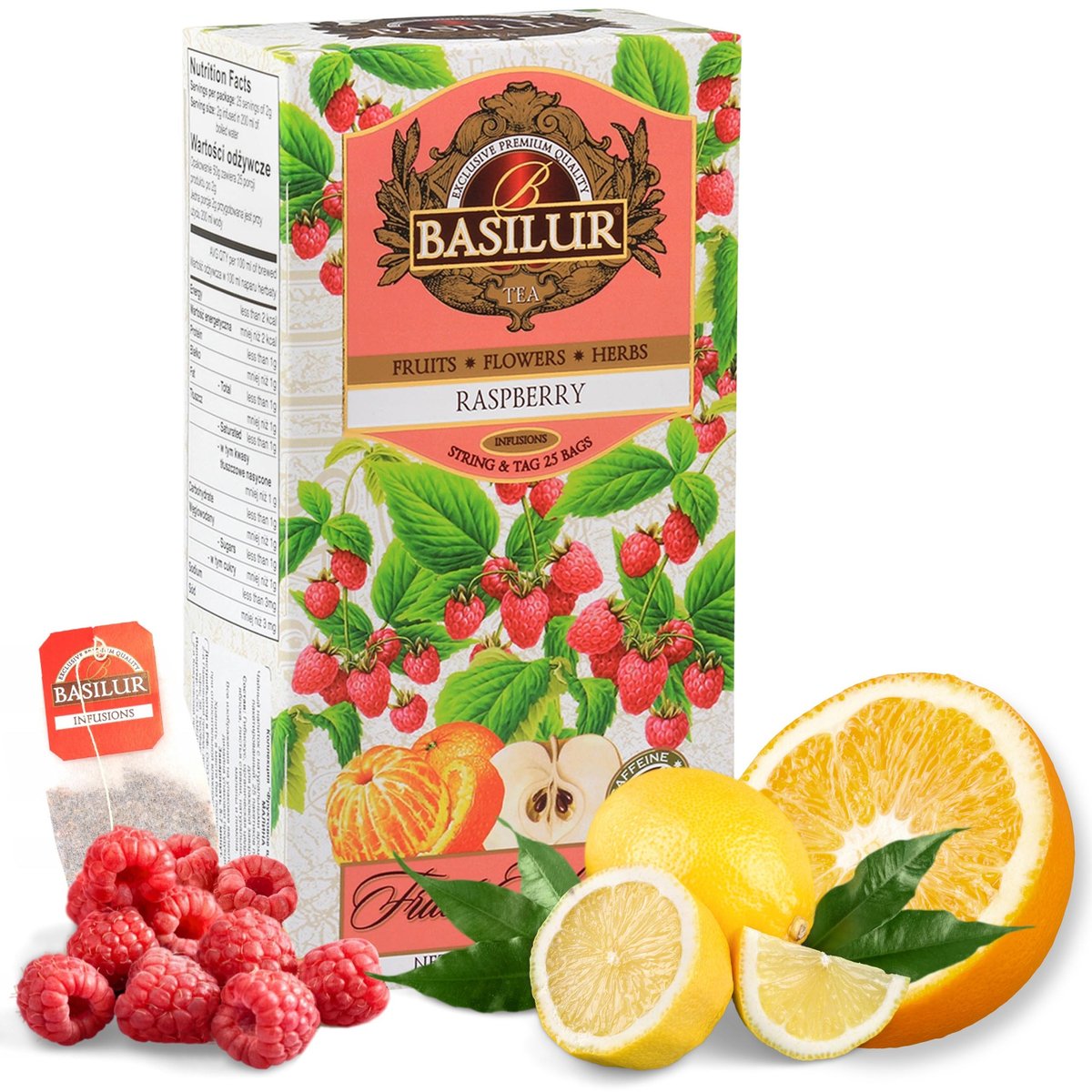 BASILUR Fruit Infusions Owocowa herbata bezkofeinowa z aromatem maliny i cytryny 25x2g x1