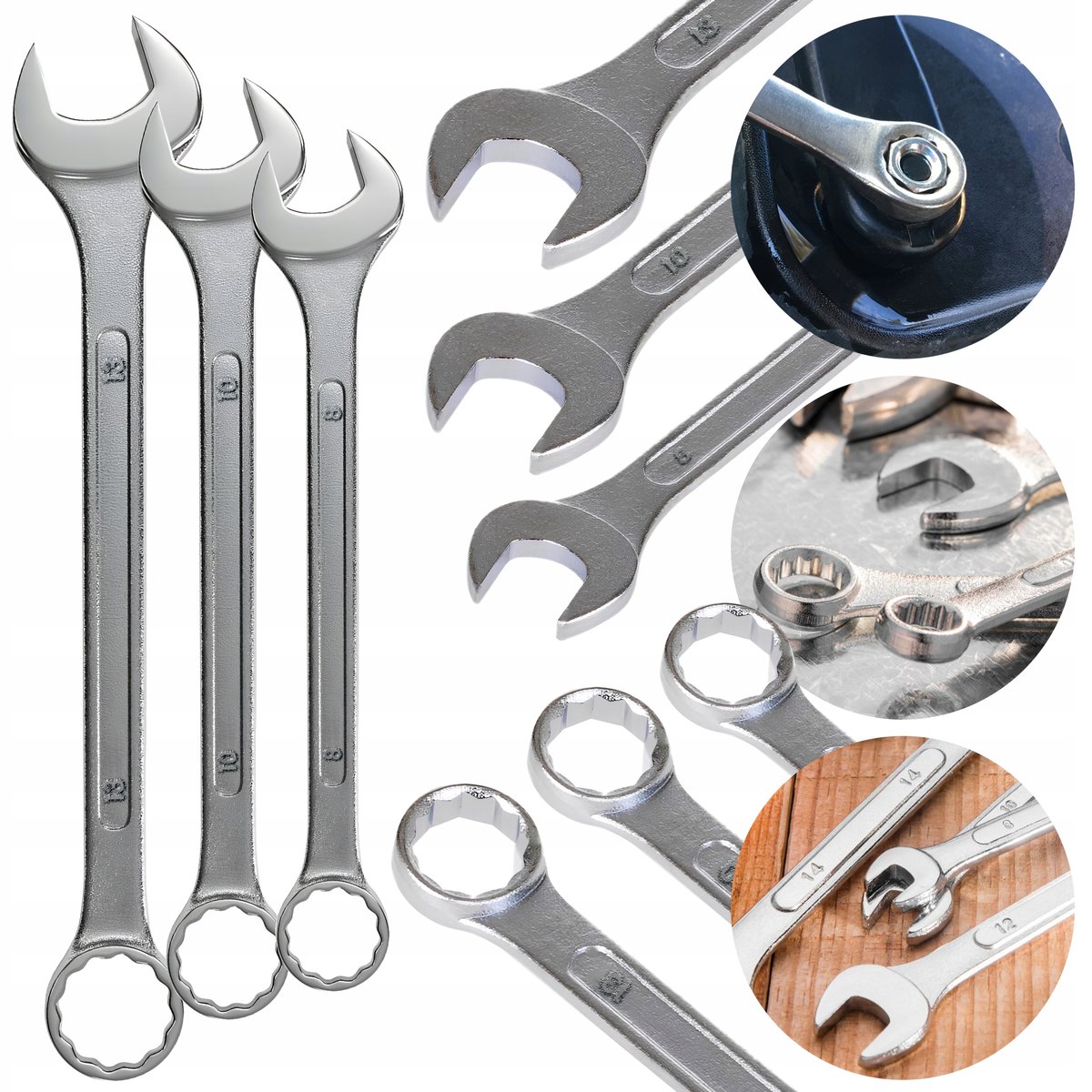 Klucz Płasko Oczkowy CrV Zestaw Klucze Stalowe 3szt 8mm 10mm 13mm Komplet