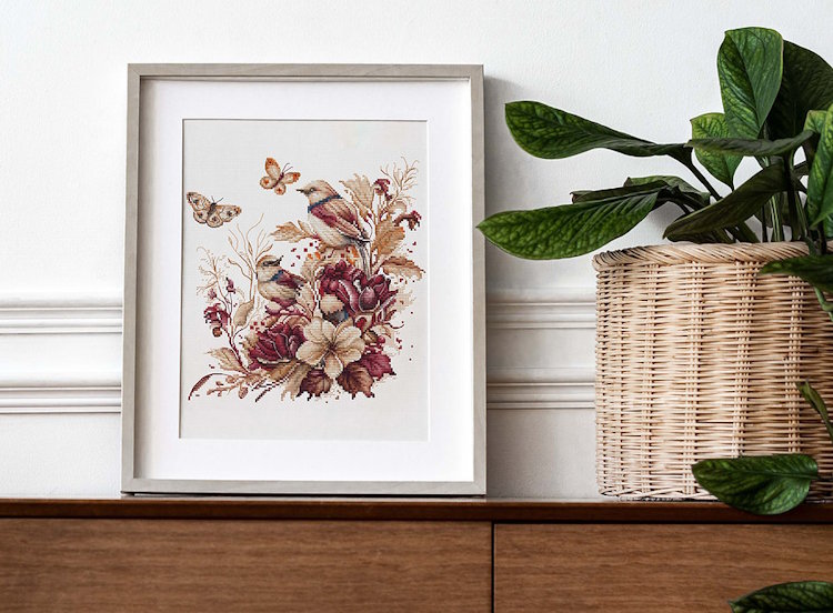 Haft krzyżykowy - Zestaw do haftu - Ptaki - jesień