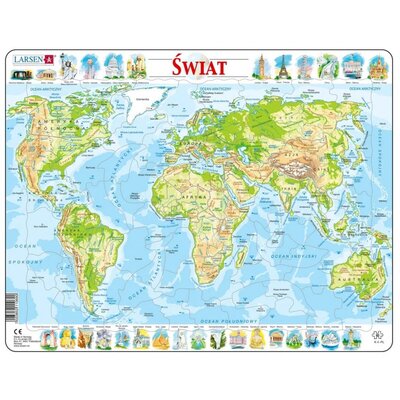 Puzzle 80 el. Mapa topograficzna świata Larsen