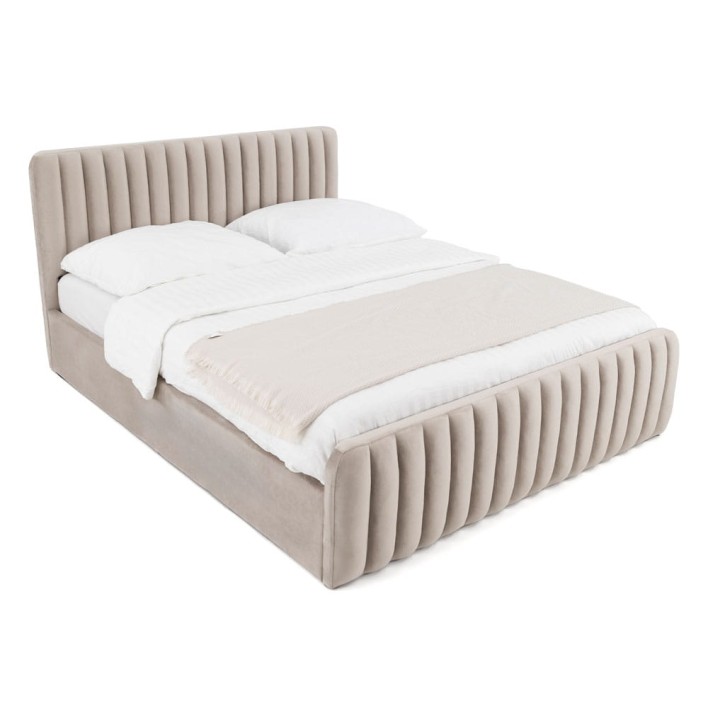 Łóżko tapicerowane z pojemnikiem Galla | 160x200 | Welur | Ciemny beż