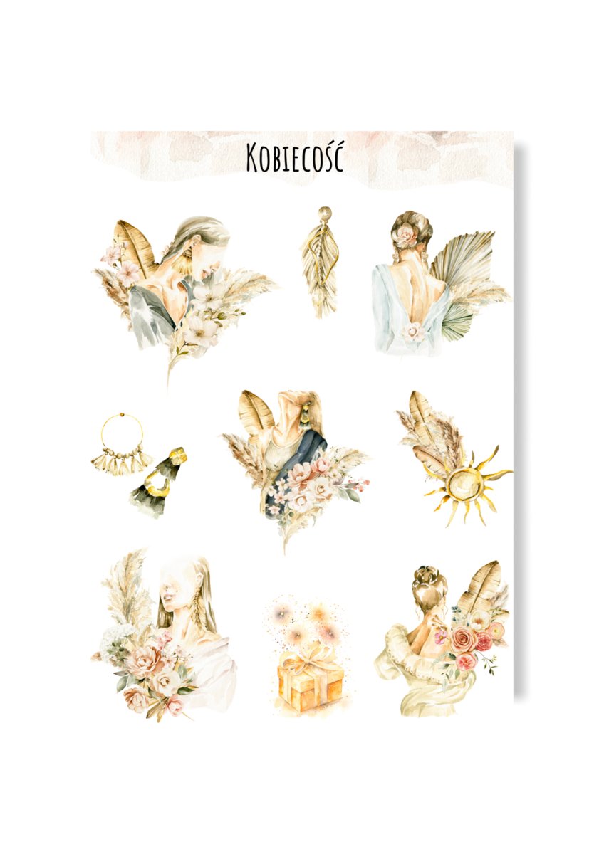 Naklejki kobiece boho do albumu plannera piękne