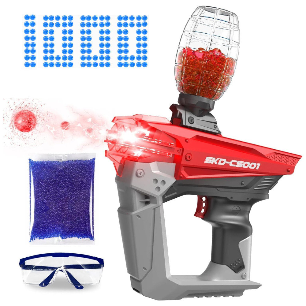 Pistolet na kulki żelowe automat CS-001 czerwony 1000 kulek + okulary