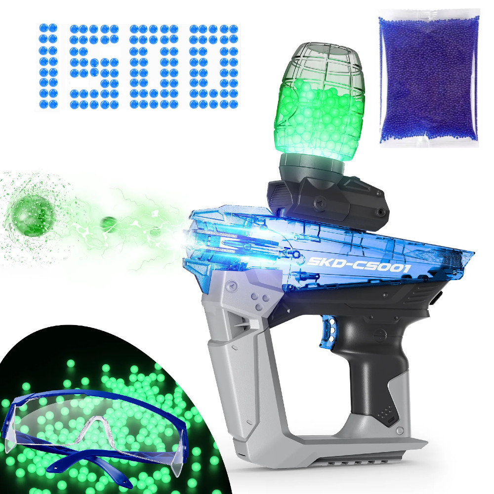 Pistolet na kulki żelowe automat niebieski CS-001 święcące kulki 1500 kulek + okulary