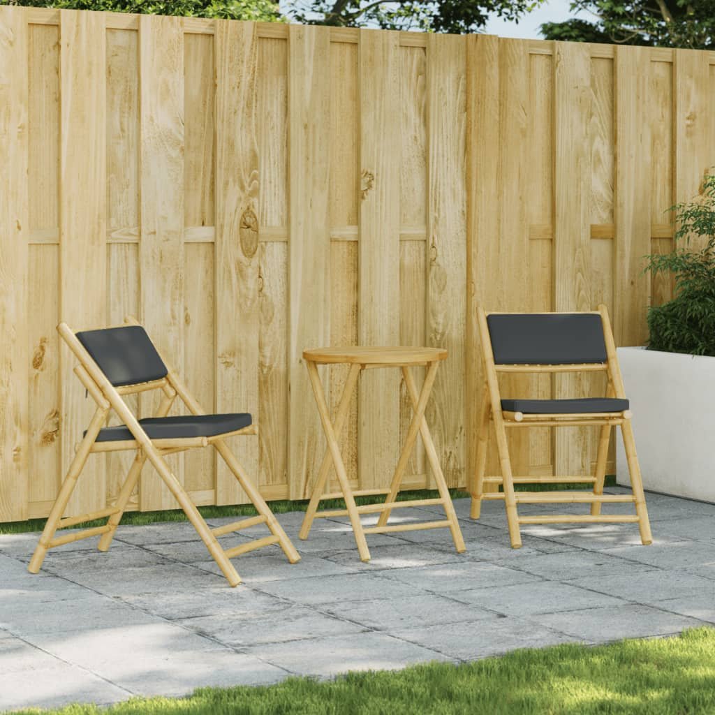 vidaXL 2-cz., składany zestaw mebli bistro ciemnoszare poduszki bambus