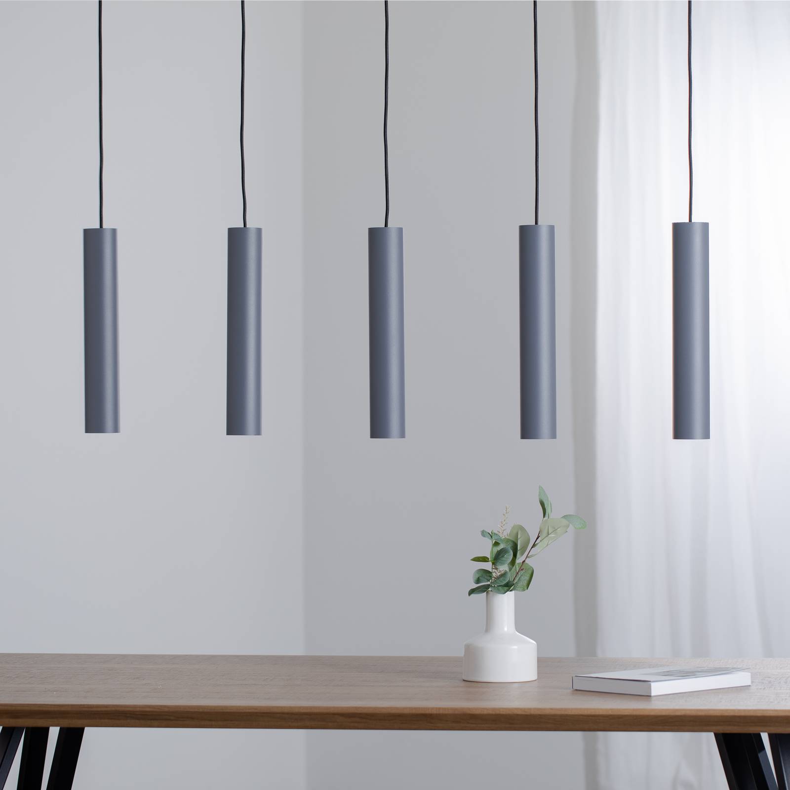 Argon Lampa wisząca Brenta, szary, stal, długość 110 cm, 5-punktowa