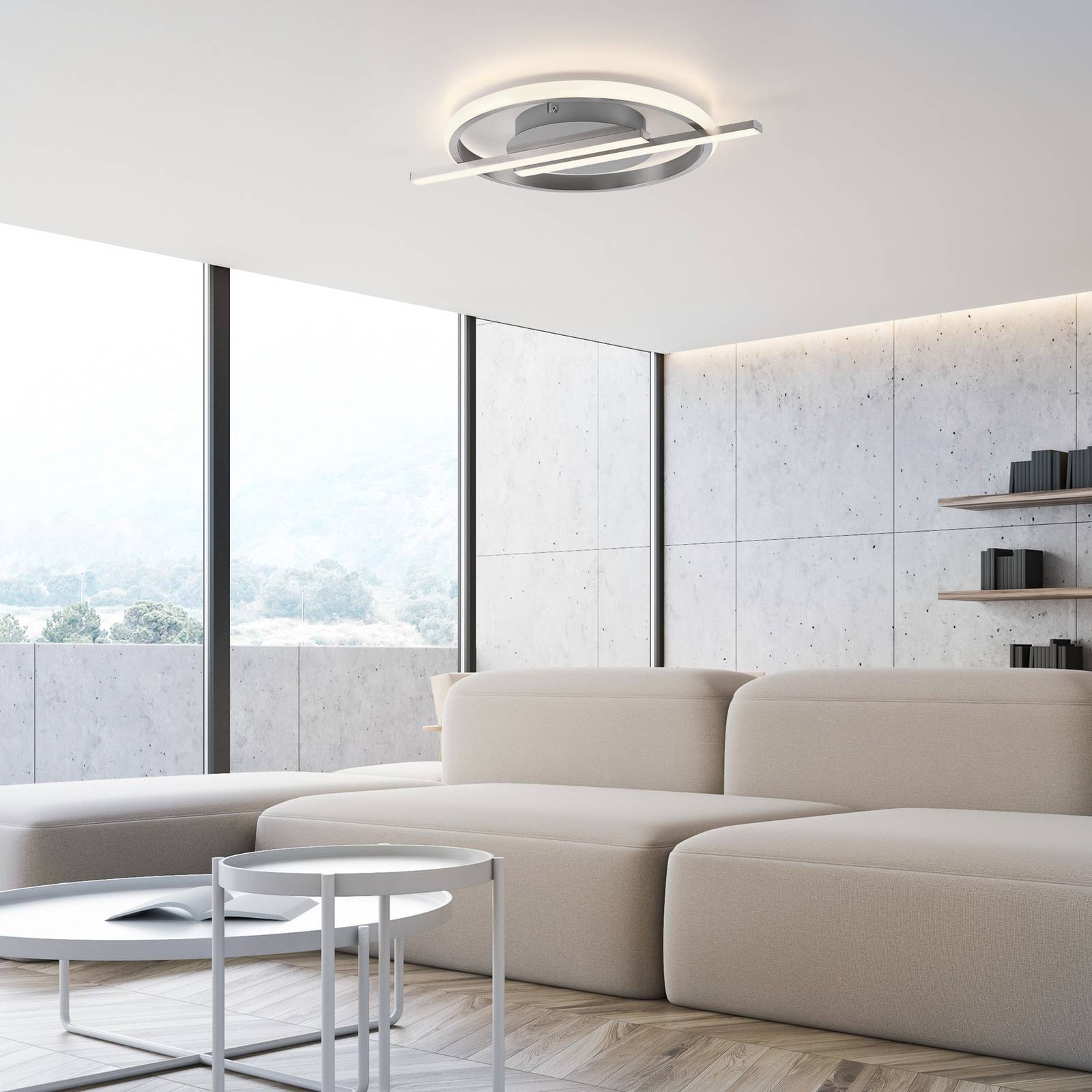 JUST LIGHT. Lampa sufitowa LED Korsa, kolor stalowy, ściemniana