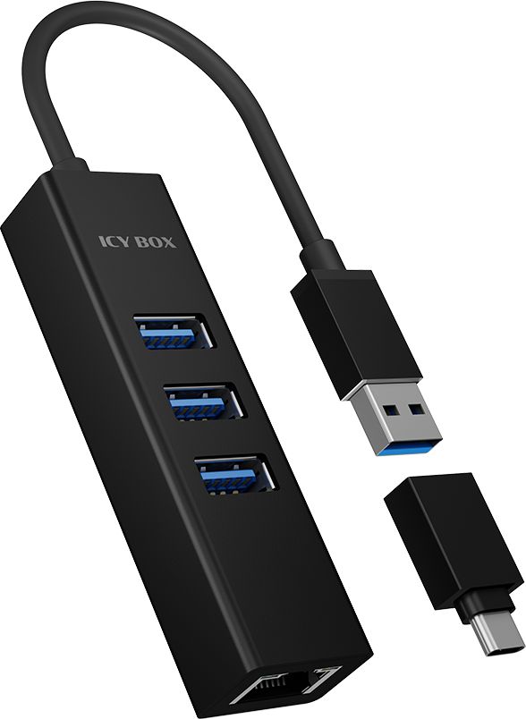 HUB USB Icy Box 1x RJ-45 + 3x USB-A 3.2 Gen1 IB-HUB1419-LAN