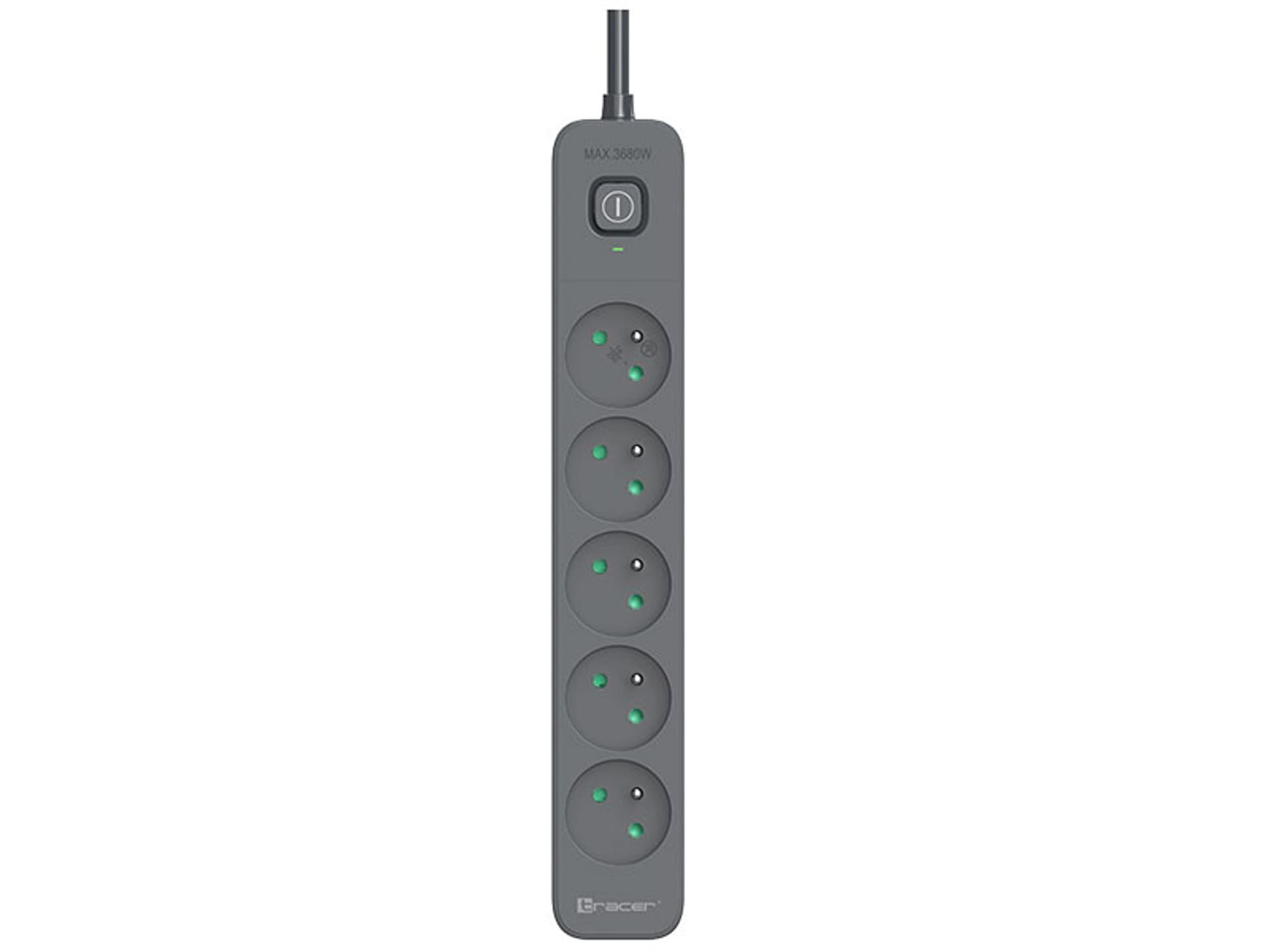 Listwa zasilająca antyprzepięciowa TRACER Power Line+ 1,8 m Graphite (5 gniazd)