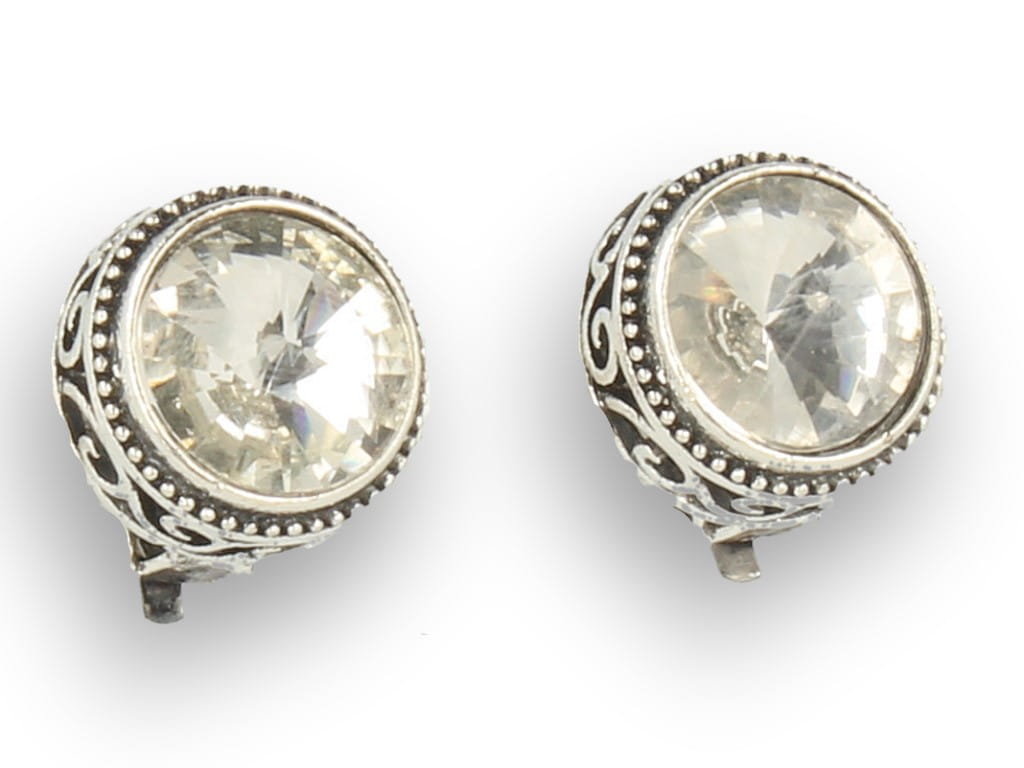 Klipsy do uszu srebrne z kryształkiem, okrągłe