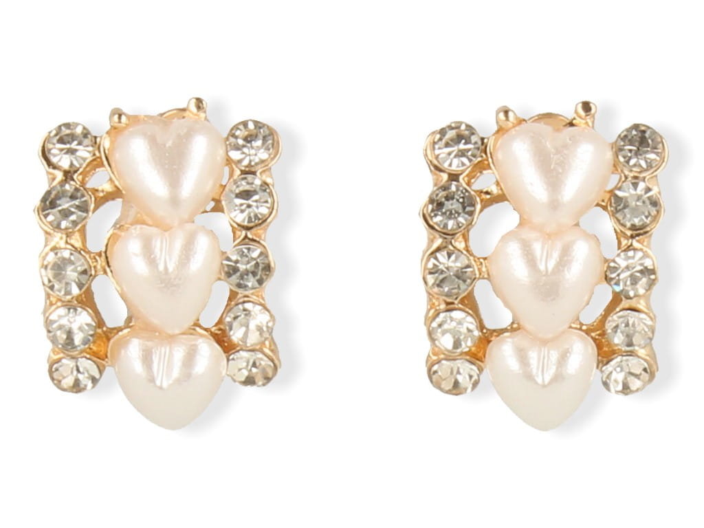 Klipsy do uszu serca złote z cyrkoniami