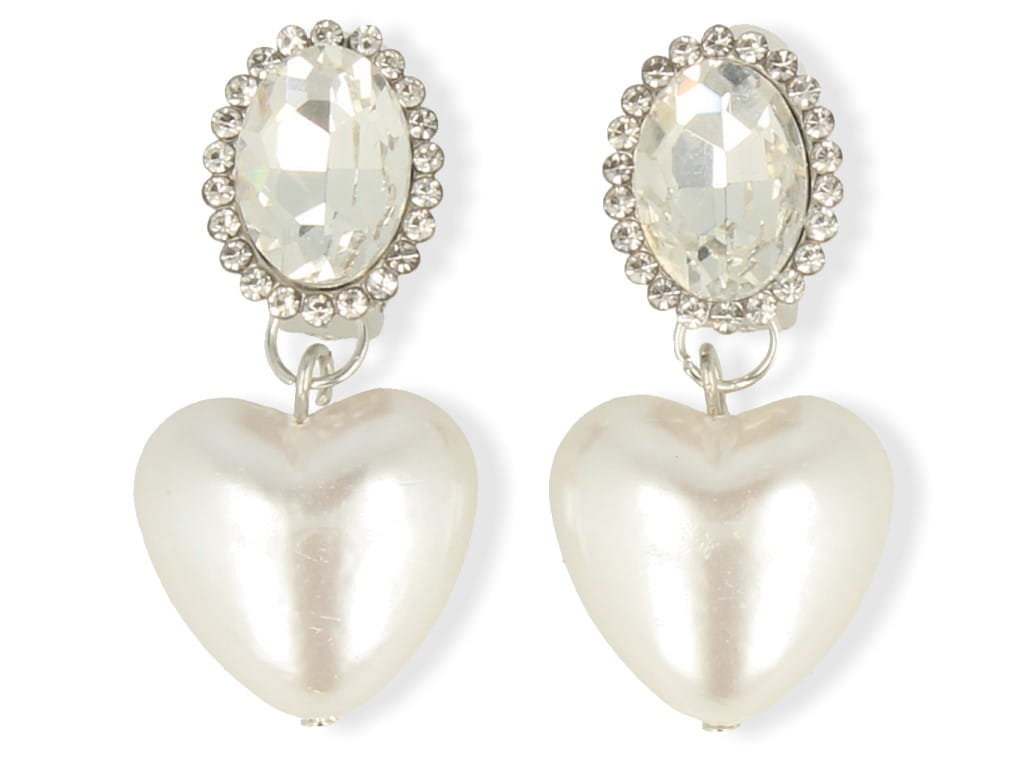 Klipsy do uszu perłowe serduszka srebrne wiszące