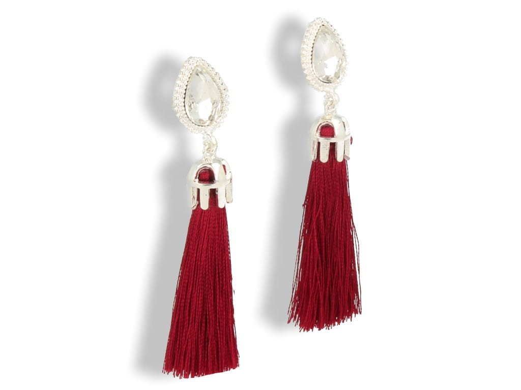 Klipsy do uszu długie wiszące srebrne czerwone sznurki