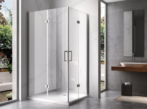 HYDROSAN Kabina prysznicowa prostokątna narożna 90x120x195 drzwi podwójne składane chrom szkło transparentne uniwersalna z powłoką Nano Glass KZ13C-120X90