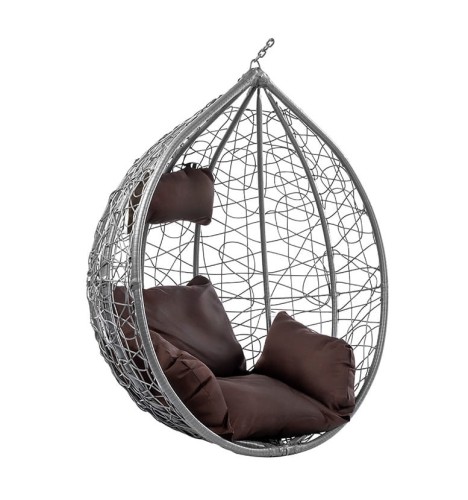 VELACO Fotel ogrodowy/kokon KORFU wiszący bujany bez podstawy kolor SZARY poduszka BRĄZOWA