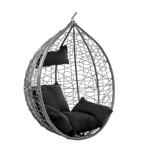 VELACO Fotel ogrodowy/kokon KORFU wiszący bujany bez podstawy kolor SZARY poduszka CZARNA