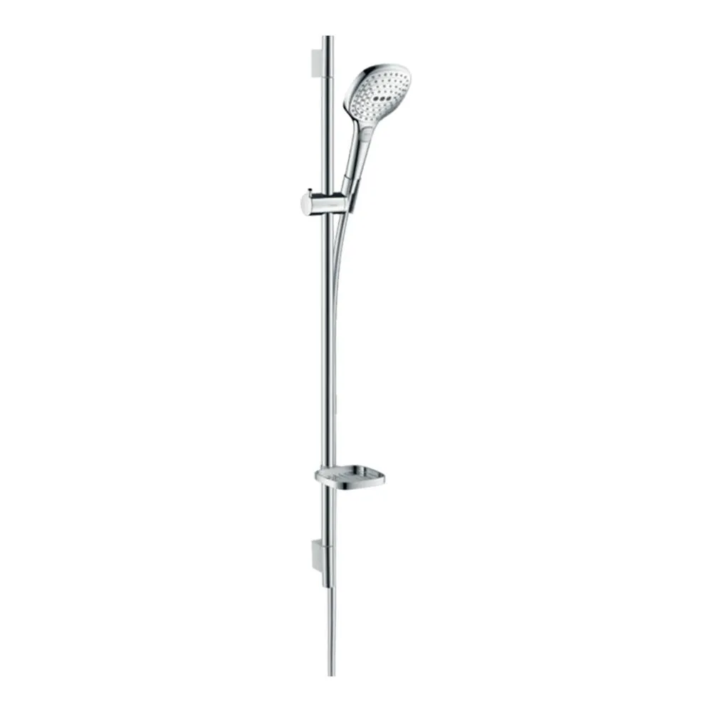 HANSGROHE Zestaw prysznicowy Raindance Select E 120 3jet Unica S Puro ścienny z drążkiem 90 cm i mydelniczką biały/chrom 26621400