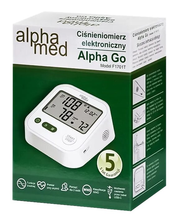 Ciśnieniomierz elektroniczny naramienny Alphamed Alpha Go F1701T, 1 sztuka