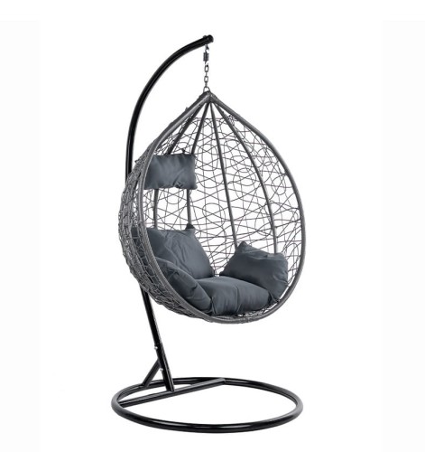 VELACO Fotel ogrodowy/kokon KORFU wiszący bujany z podstawą kolor SZARY poduszka SZARA