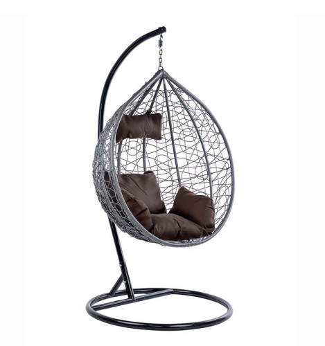 VELACO Fotel ogrodowy/kokon KORFU wiszący bujany z podstawą kolor SZARY poduszka BRĄZOWA